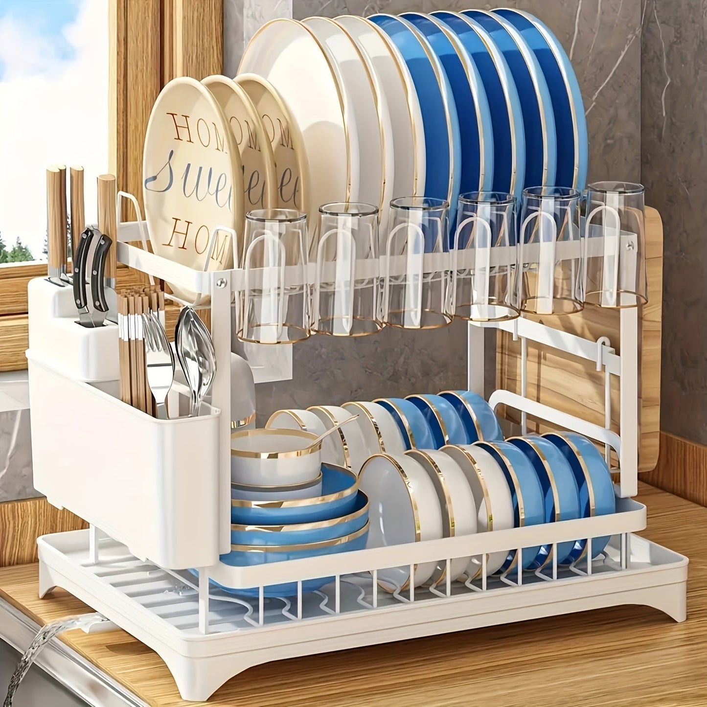2-Tier Draining Rack with Drainage