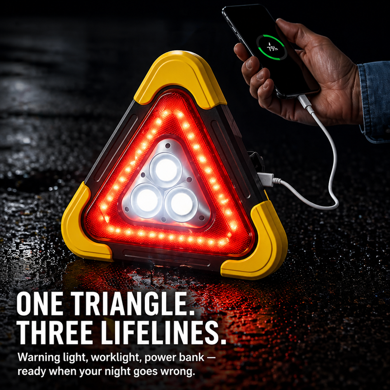 Warning triangle with LED light and power bank