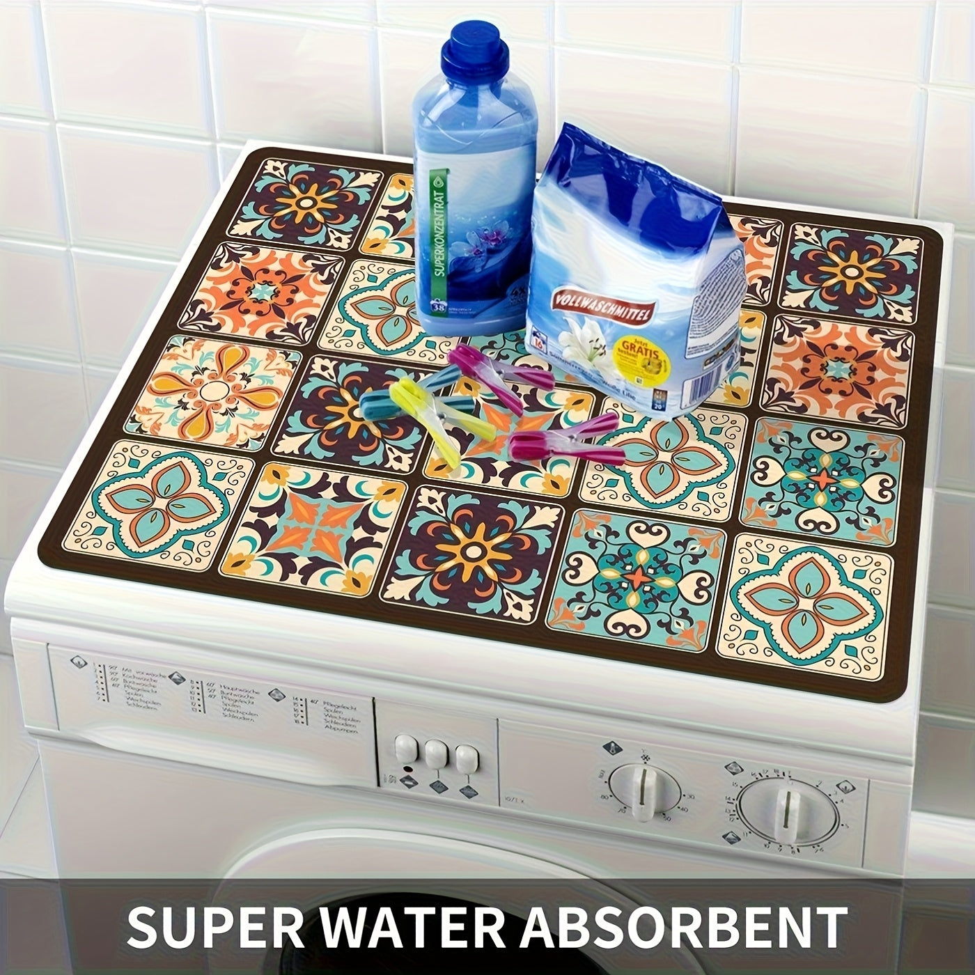 Washing Machine Cover Mat Retro Mosaic