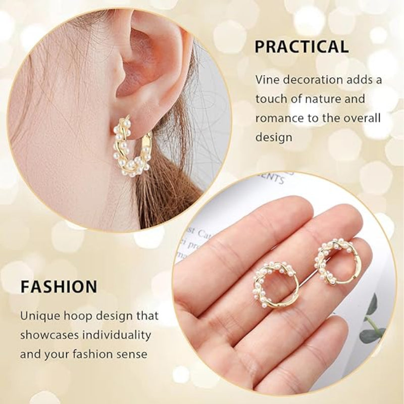 Twisted Hoop Earrings with Pearls