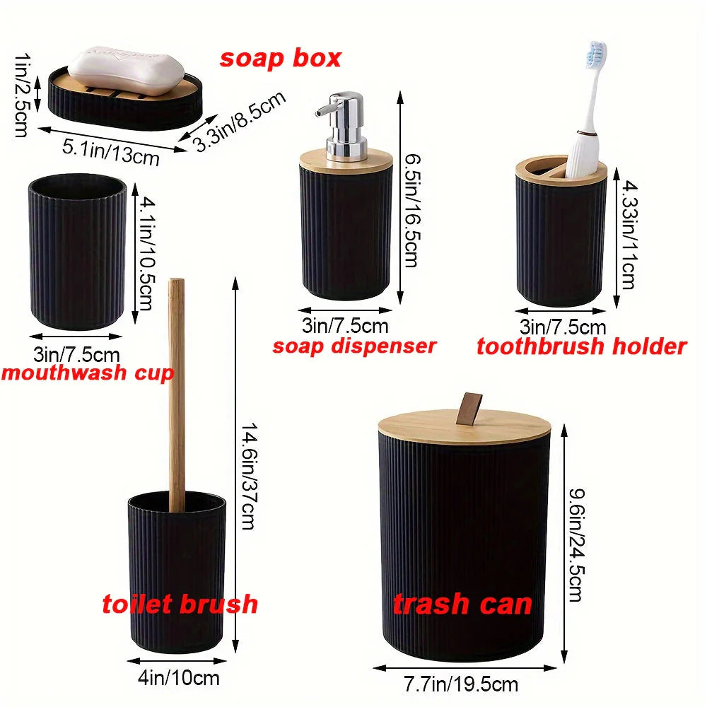 6-piece Bathroom Set with Bamboo Accents