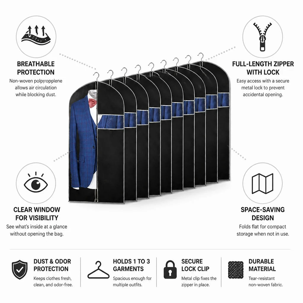 Breathable Clothing Cover Made of Polypropylene (Clear Viewing Window & Lockable Zipper)