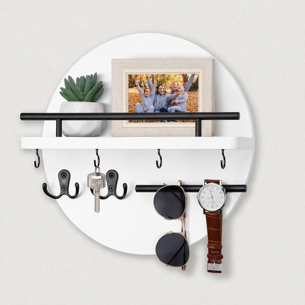 Round Wall-Mounted Key Holder with Shelf