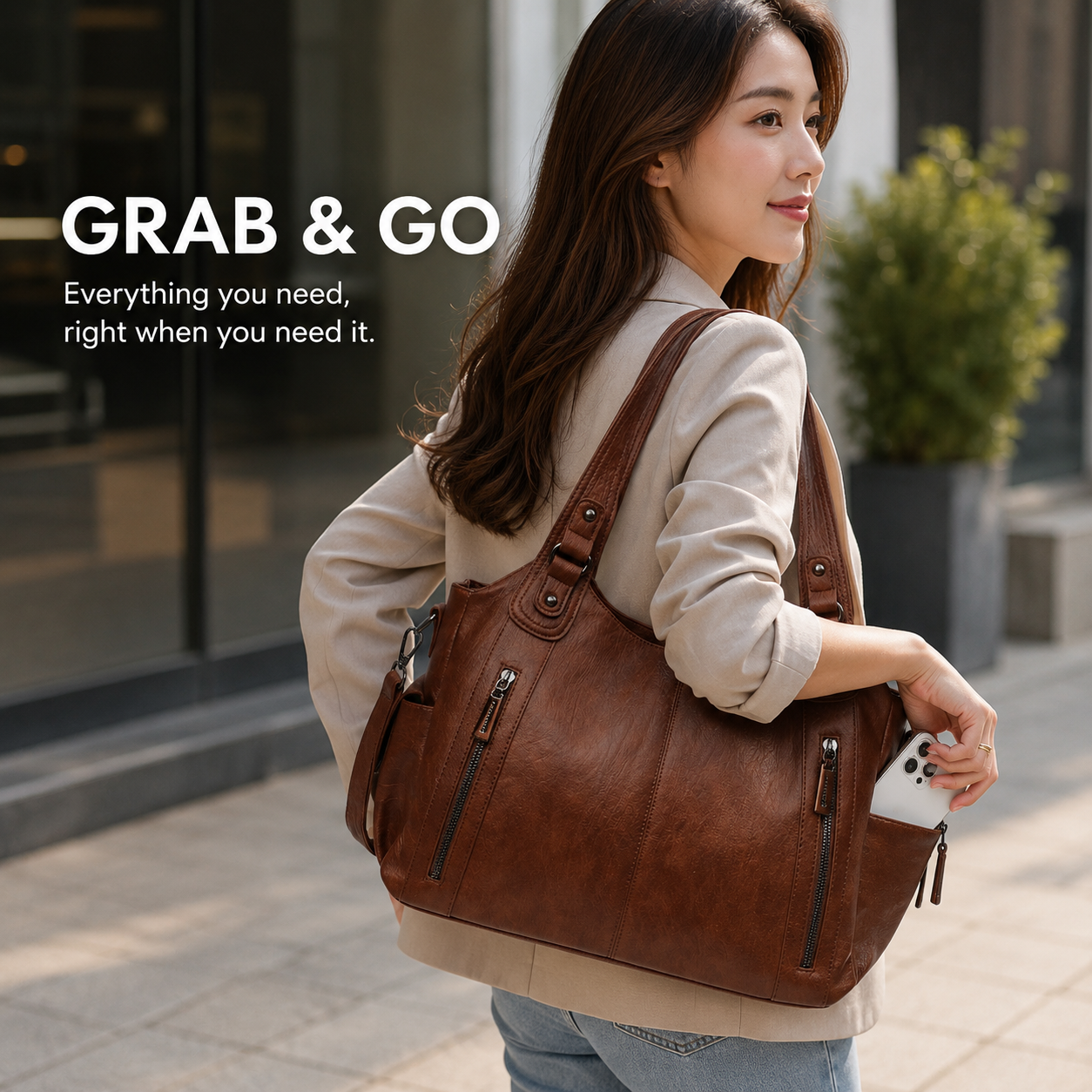 Faux Leather Tote Bag with Retro Design