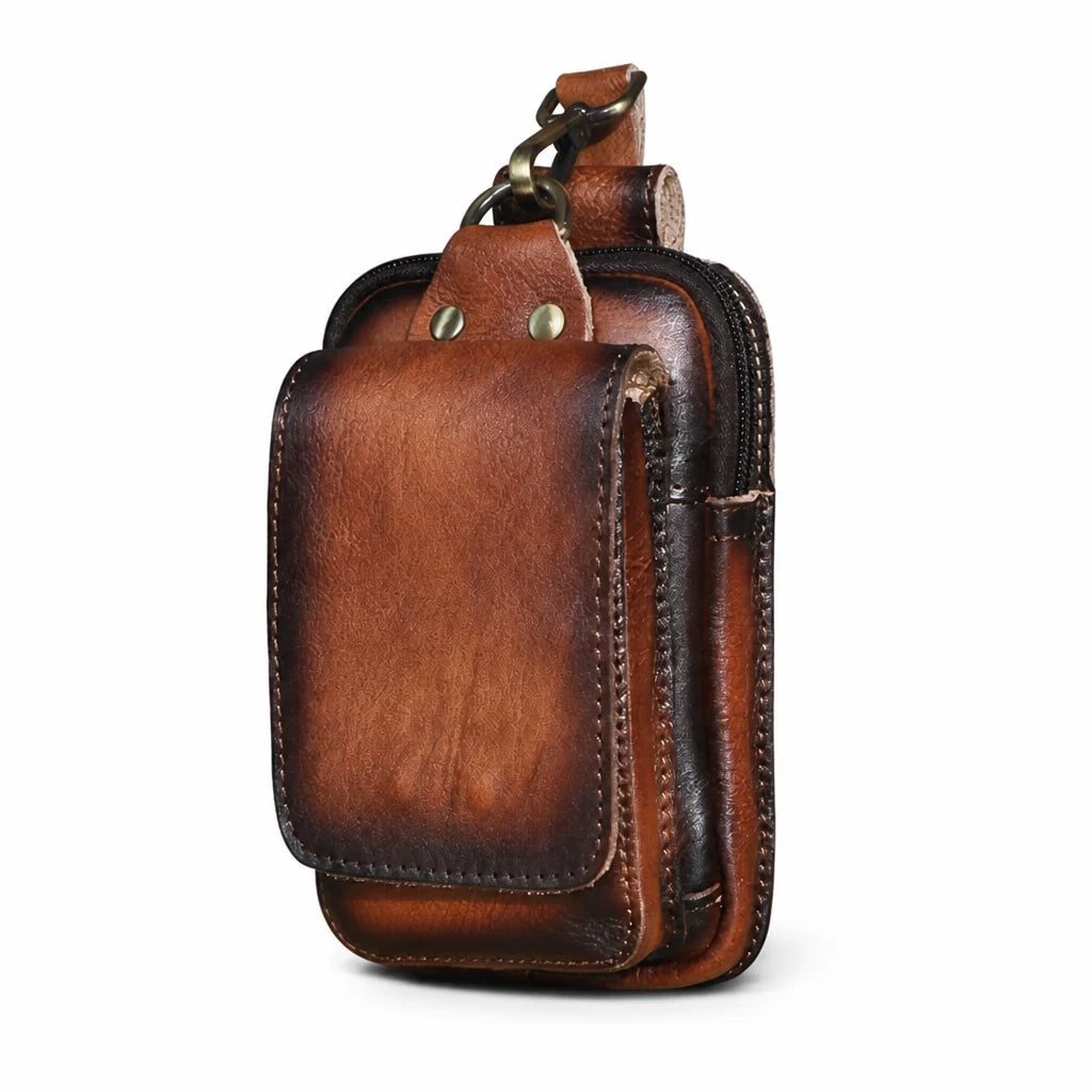 Full-Grain Cowhide Leather Waist Bag with Magnetic Flap and Zipper