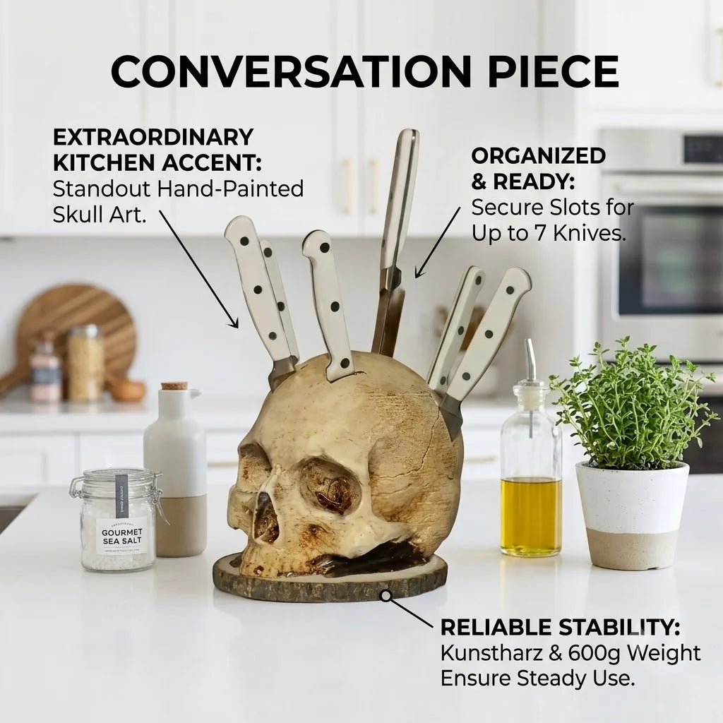 Skull Knife Holder – Gothic Kitchen Decor