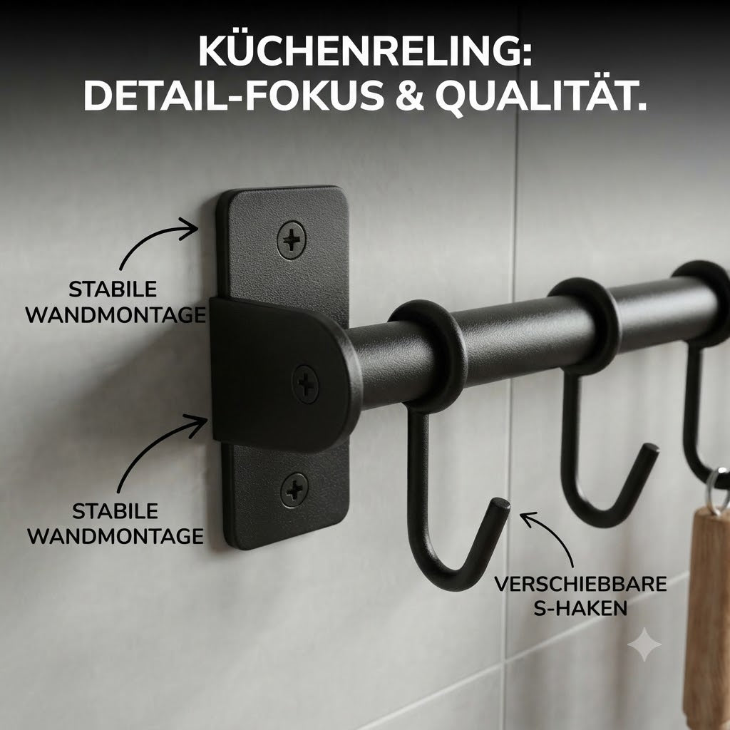 Wall Rail Kitchen with S-Hooks and Lid Holder
