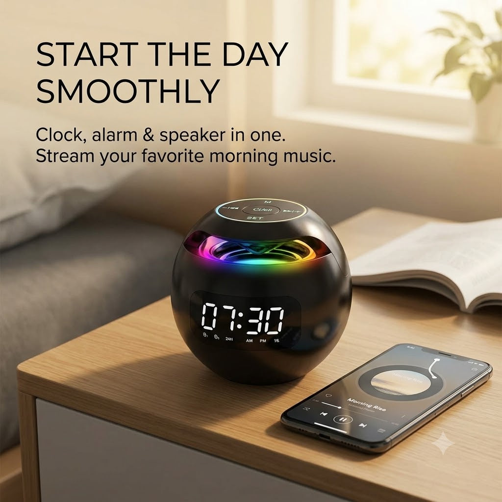 Bluetooth Alarm Clock with LED Display & Speaker
