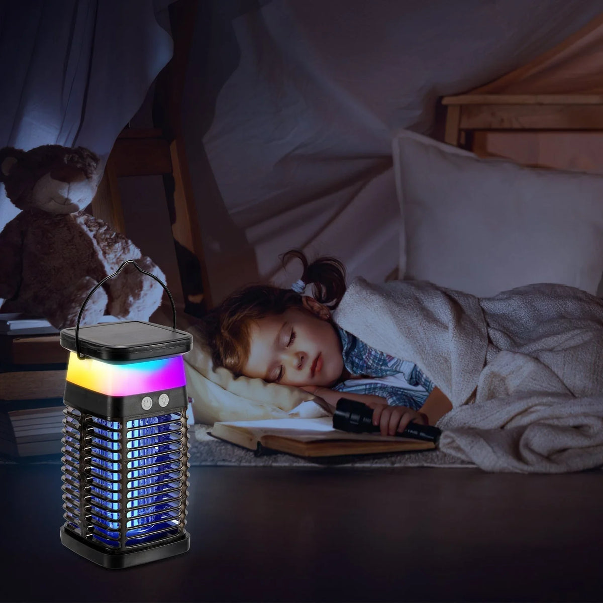 Solar-powered UV mosquito trap with RGB light