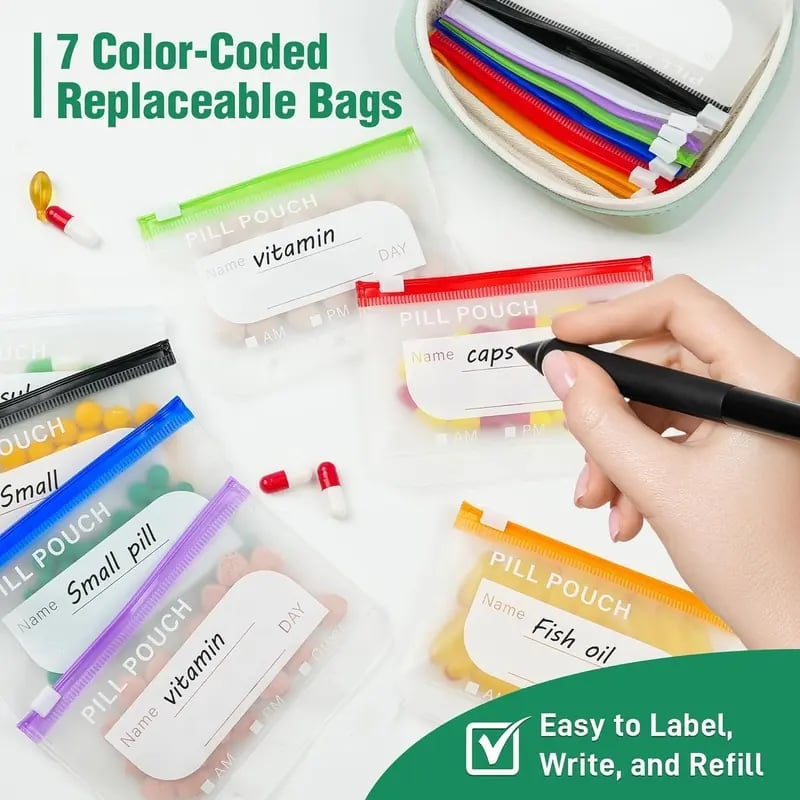 Pill Organizer with 14 Compartments and Zipper