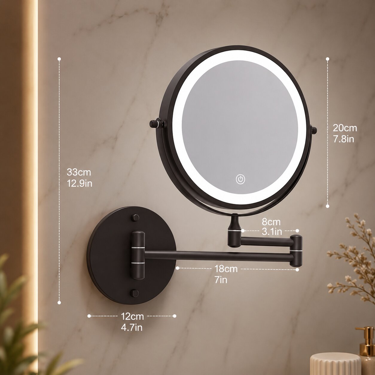Wall Mirror with LED Lighting and Magnification