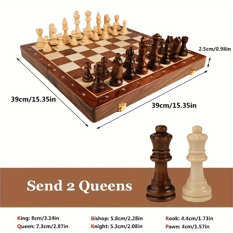 Foldable Wood Chess Set with Chess Pieces