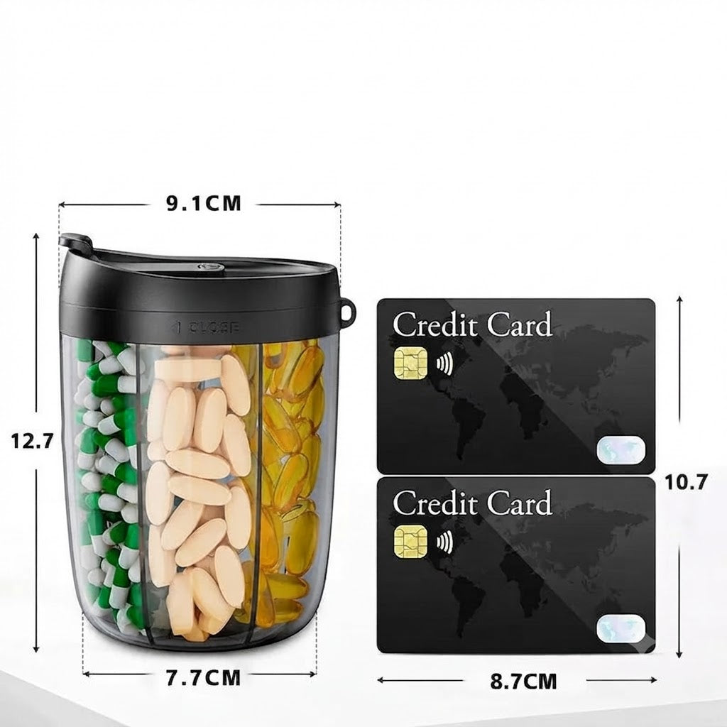 Tablet box with 6 compartments and clear lid