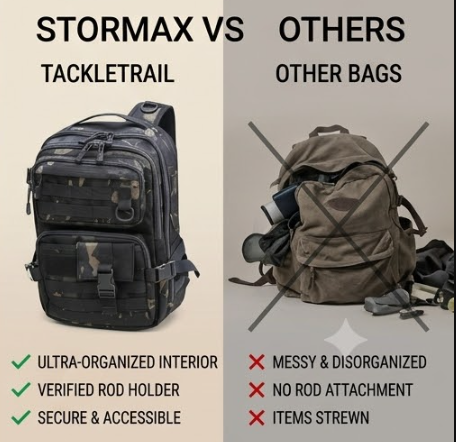 Angel backpack with rod holder & transparent compartments