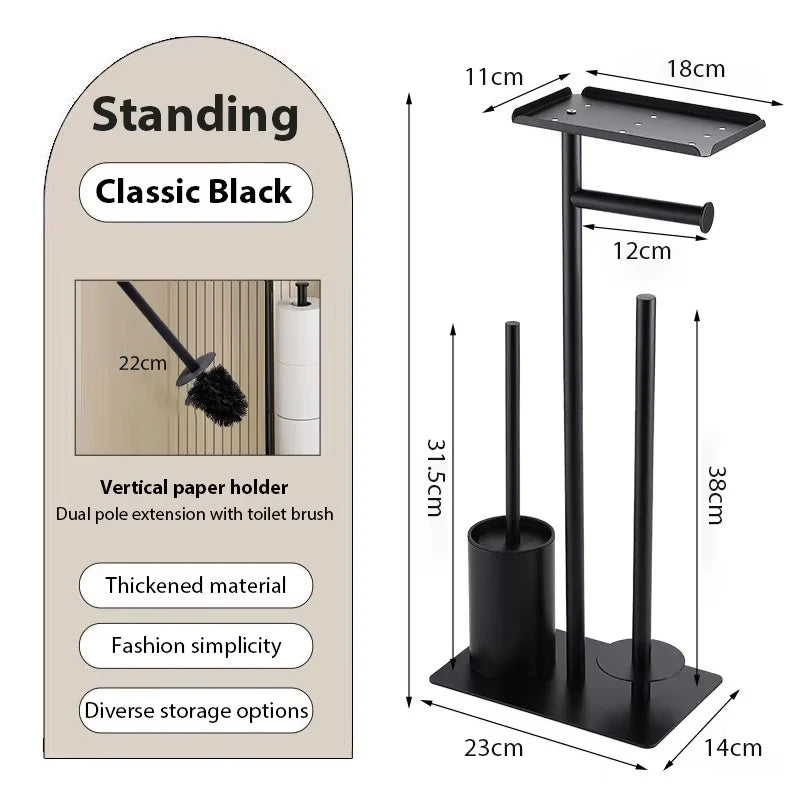 Toilet Paper Holder with Brush & Shelf
