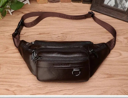 Genuine Leather Waist Bag for Men with Multiple Pockets