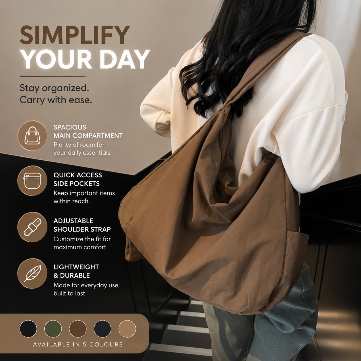 Large Shoulder Bag with Zipper