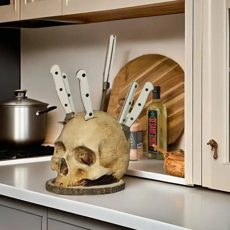 Skull Knife Holder – Gothic Kitchen Decor
