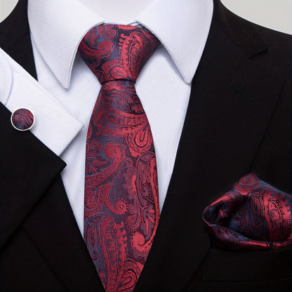Men's Paisley Tie Set with Pocket Square & Cufflinks