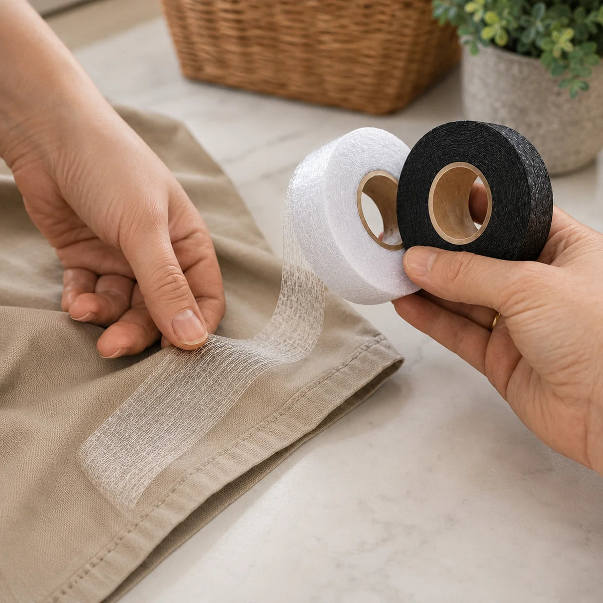 Iron-on adhesive tape – repair tears & hems in 10 seconds