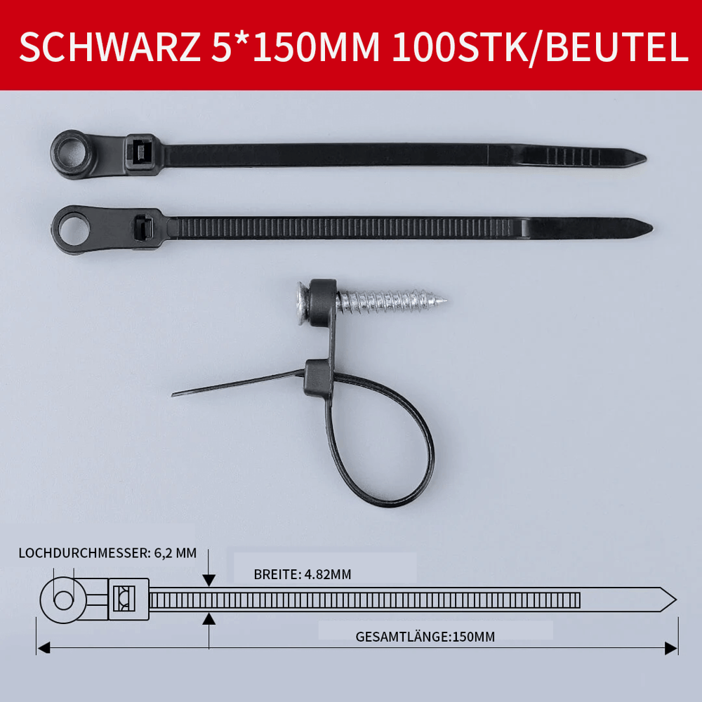 PowerGrip Cable Ties with Screw Mount – 100 Pack