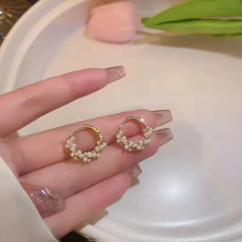 Twisted Hoop Earrings with Pearls