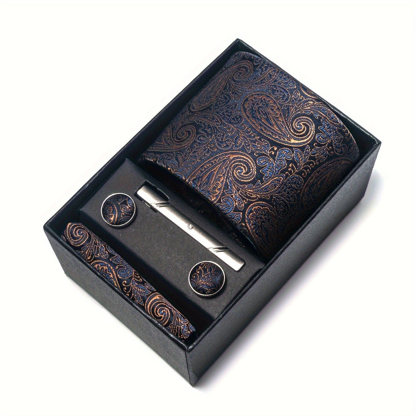 Men's Paisley Tie Set with Pocket Square & Cufflinks