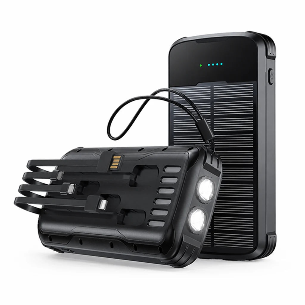 Solar-Powered High-Capacity Power Bank (Integrated Multi-Charging Cables & Jump Starter)