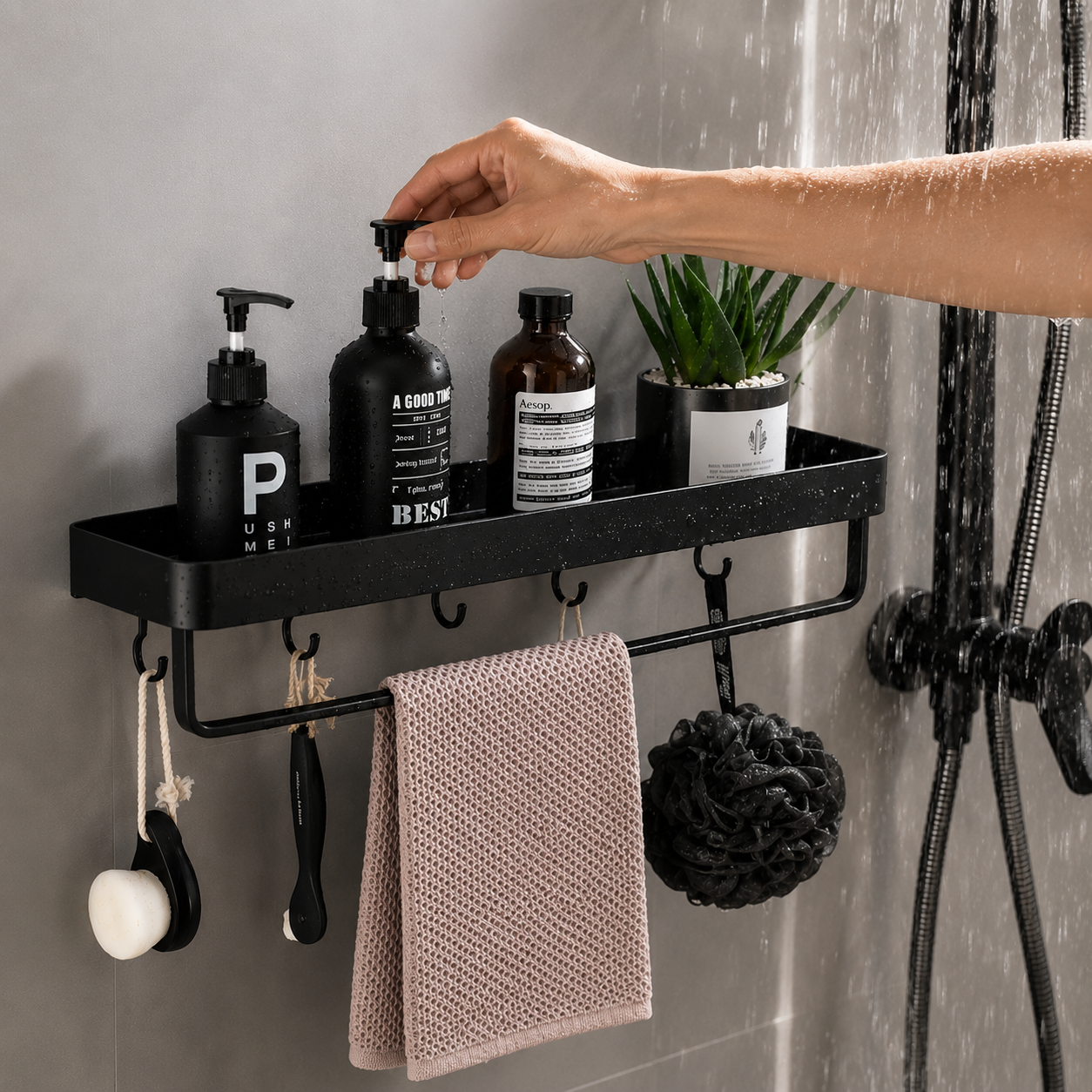 Kellan Wall-Mounted Bathroom Shelf Black