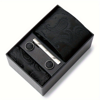 Men's Paisley Tie Set with Pocket Square & Cufflinks