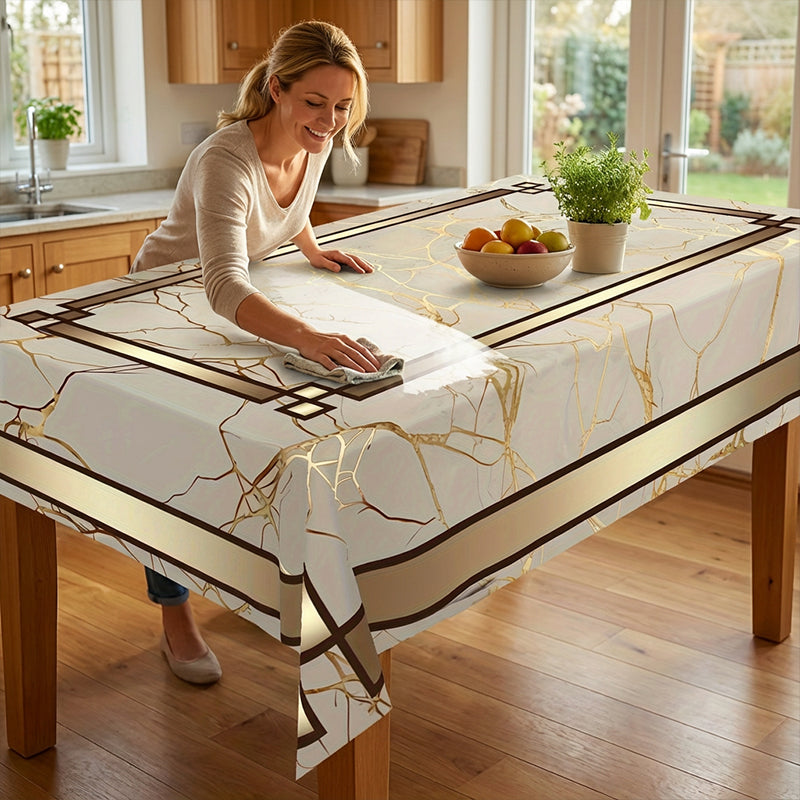 LuxeGuard Marble-Effect Tablecloth