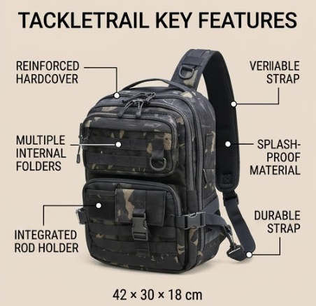 Angel backpack with rod holder & transparent compartments