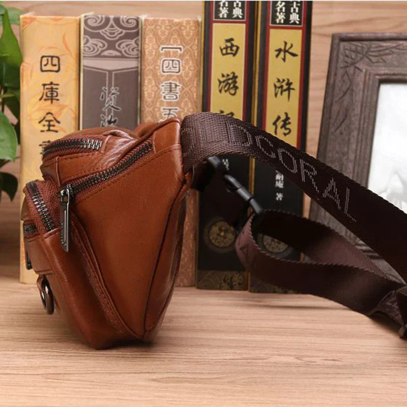 Genuine Leather Waist Bag for Men with Multiple Pockets