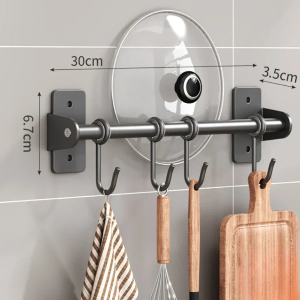 Wall Rail Kitchen with S-Hooks and Lid Holder