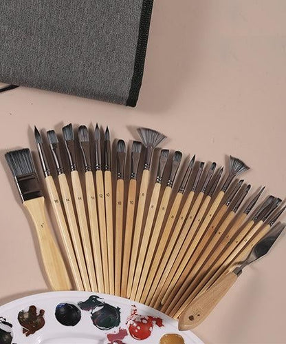 24-piece Brush Set with Roll Case and Palette Knife