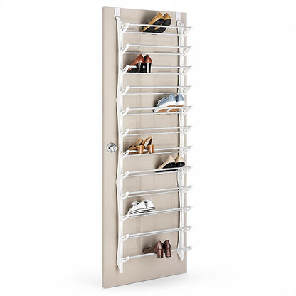 Space-saving, tool-free metal shoe rack for hanging over the door