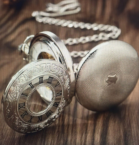 Mechanical Pocket Watch with Floral Engraving Design