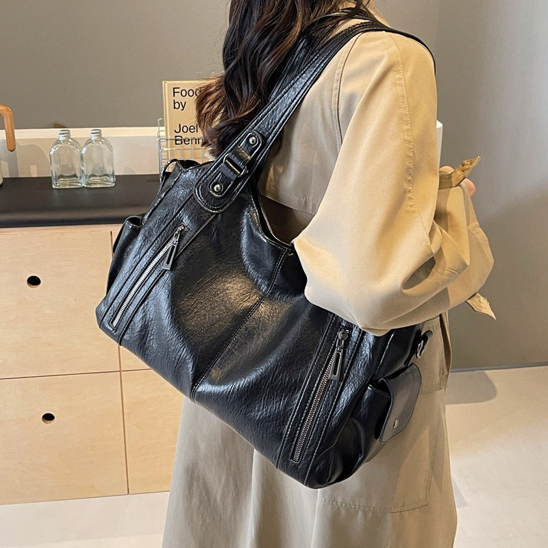 Faux Leather Tote Bag with Retro Design