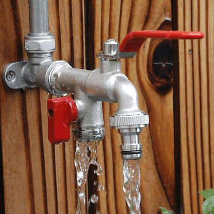 Double stainless steel water tap with 2 outlets