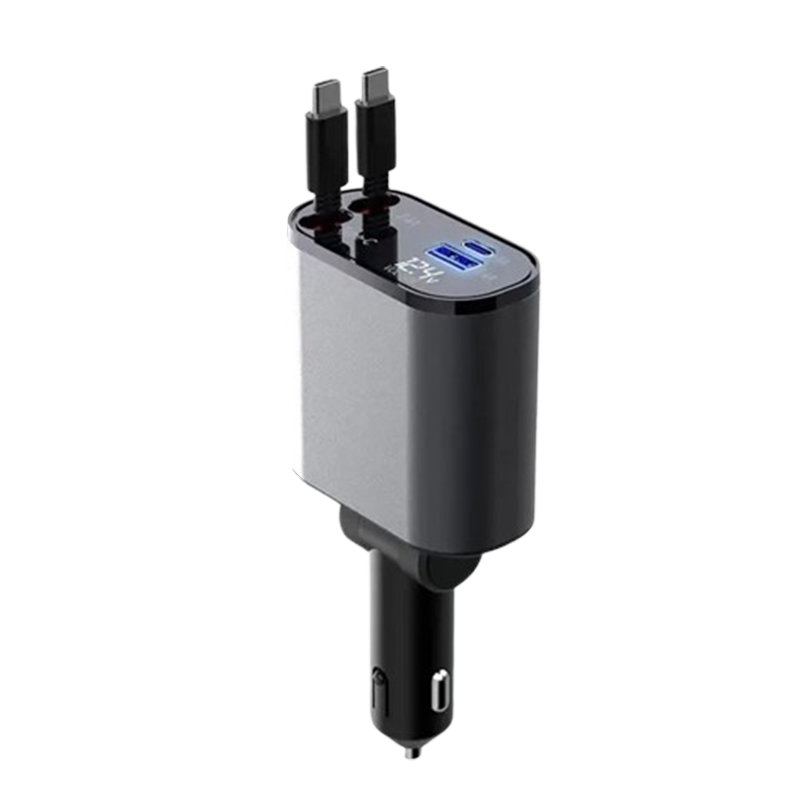 4-in-1 Retractable Car Charger with Fast Charging