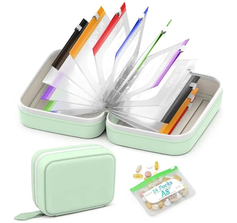 Pill Organizer with 14 Compartments and Zipper