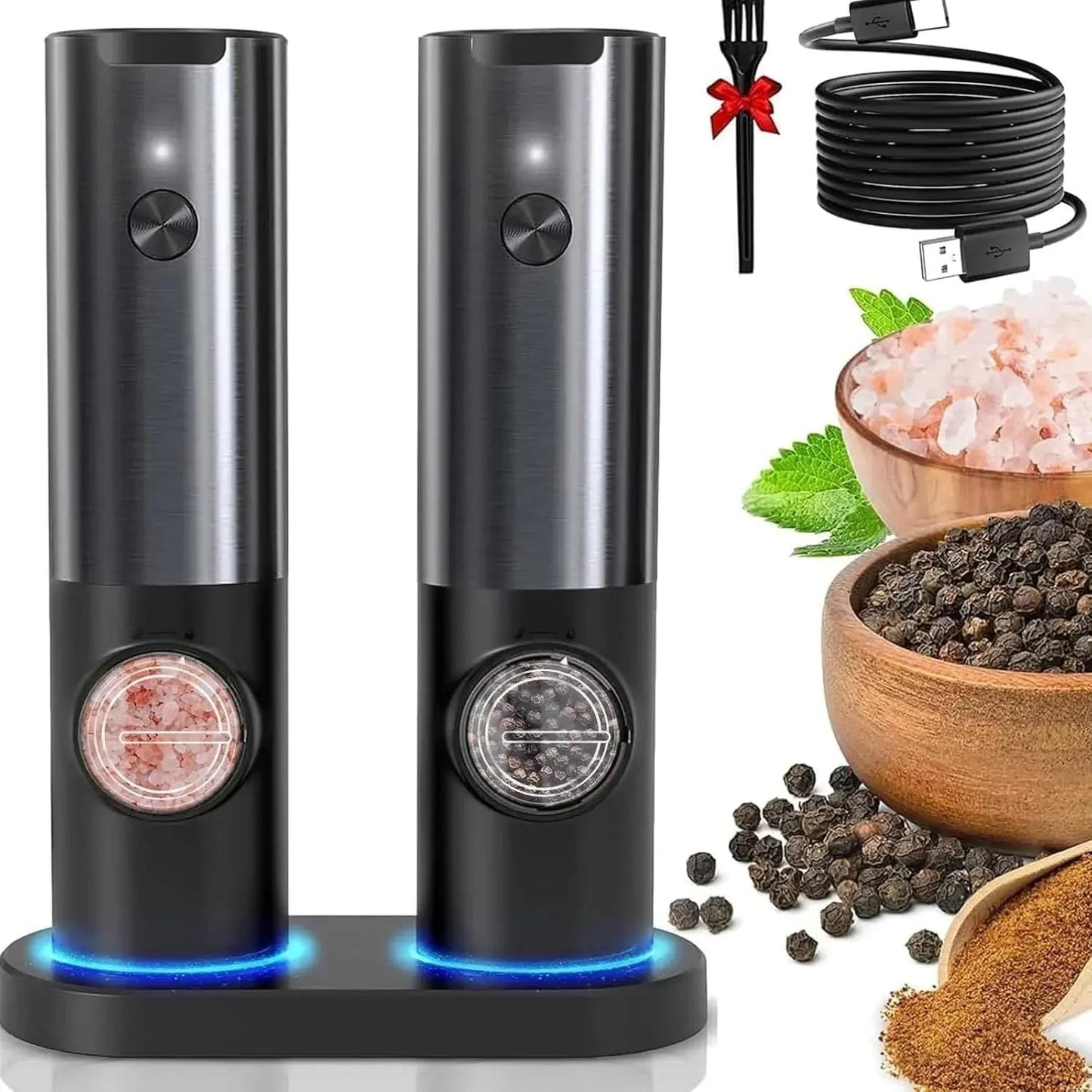 Electric Spice Grinder Set with USB-C Charging Station