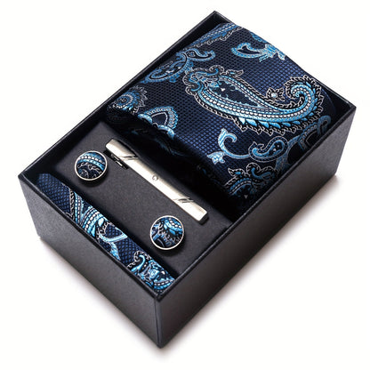 Men's Paisley Tie Set with Pocket Square & Cufflinks