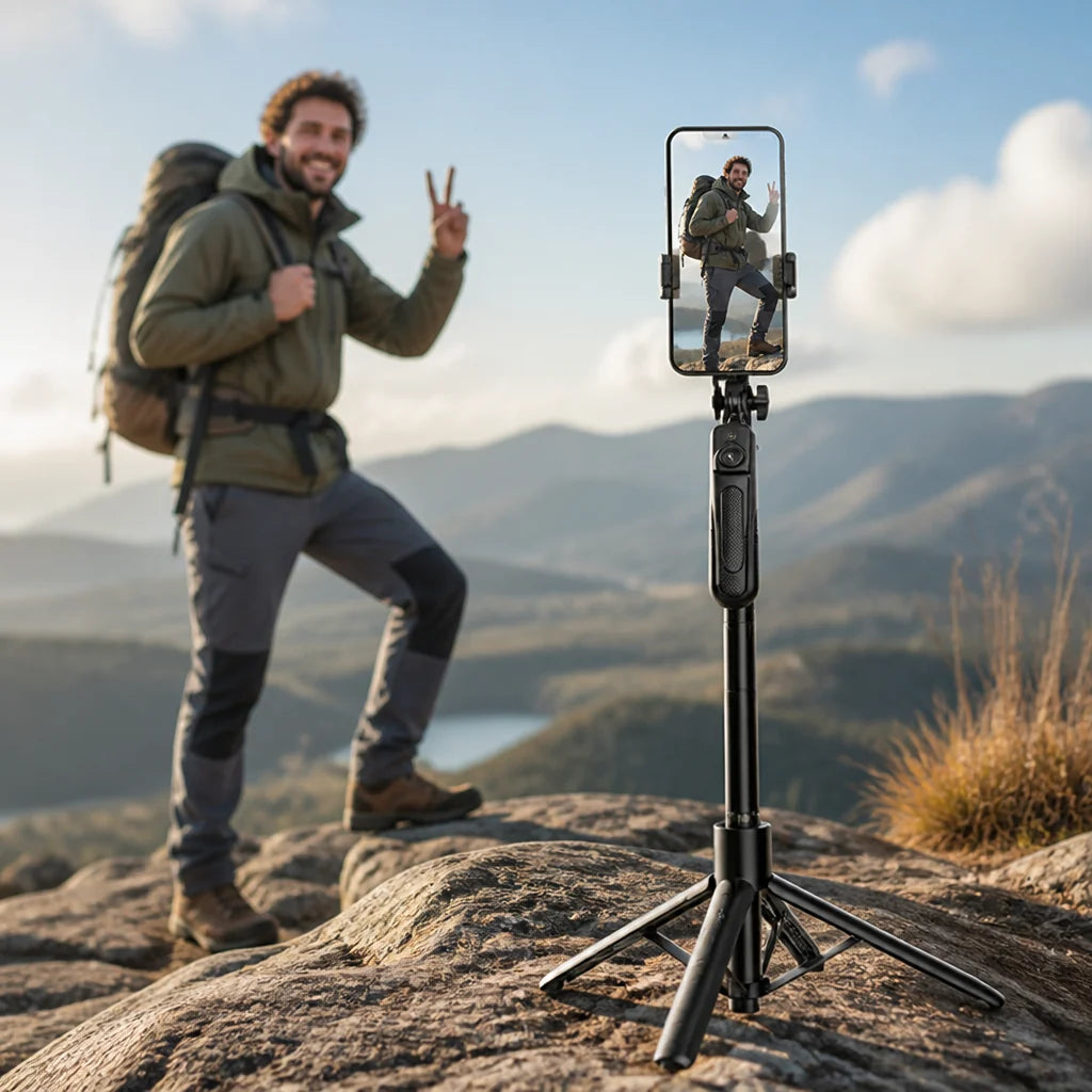 One-Button Pop-Up Smartphone Tripod Made of Carbon Fiber (extendable up to 180 cm)