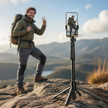 One-Button Pop-Up Smartphone Tripod Made of Carbon Fiber (extendable up to 180 cm)