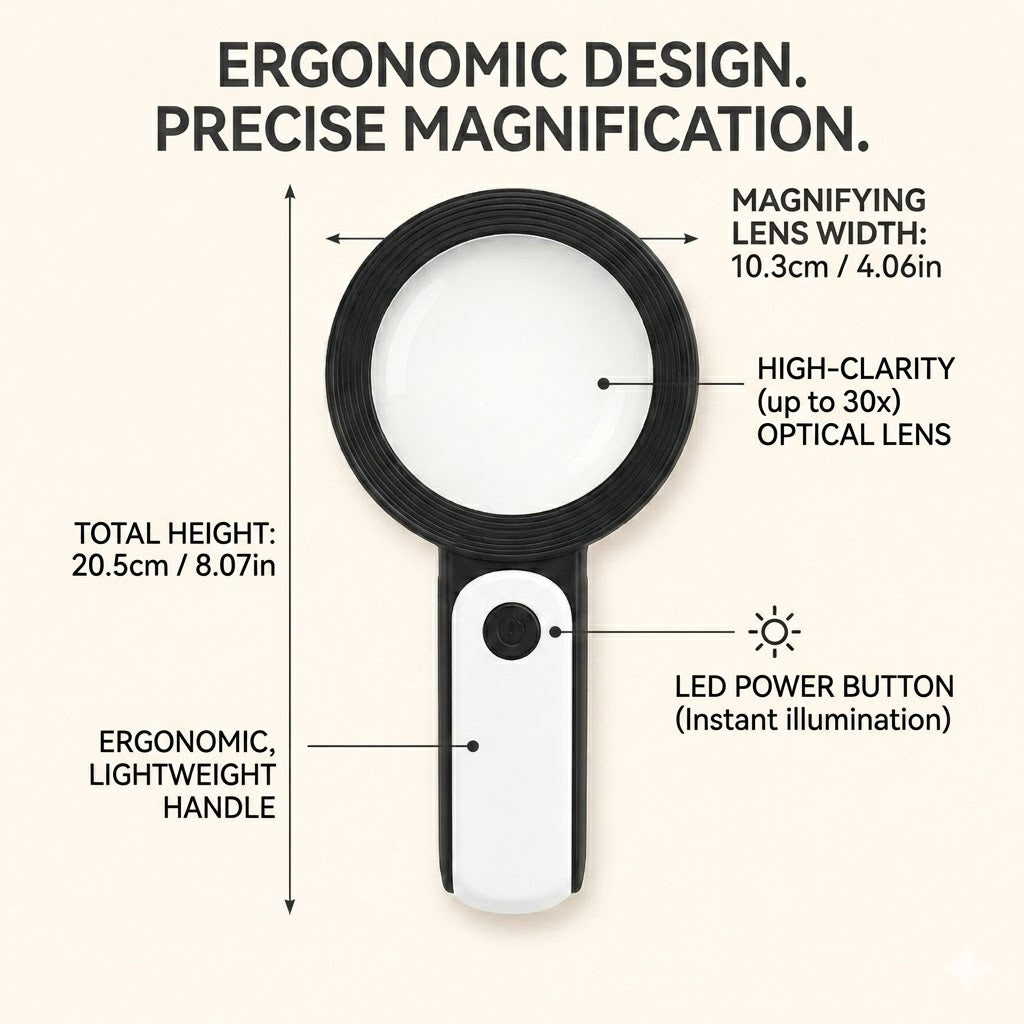 30x Magnifying Glass with LED Lighting for Seniors