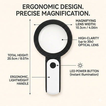 30x Magnifying Glass with LED Lighting for Seniors