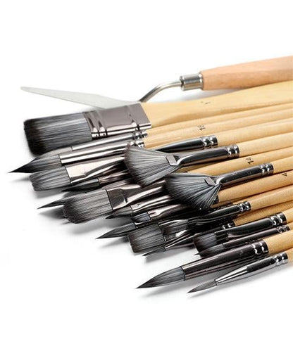 24-piece Brush Set with Roll Case and Palette Knife
