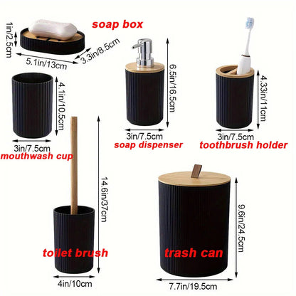 6-piece Bathroom Set with Bamboo Accents