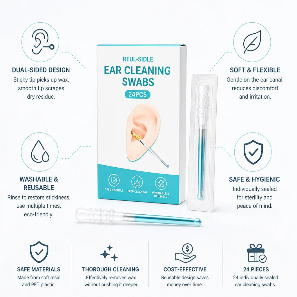 Sticky, double-sided, reusable ear cleaning sticks (24 pieces)